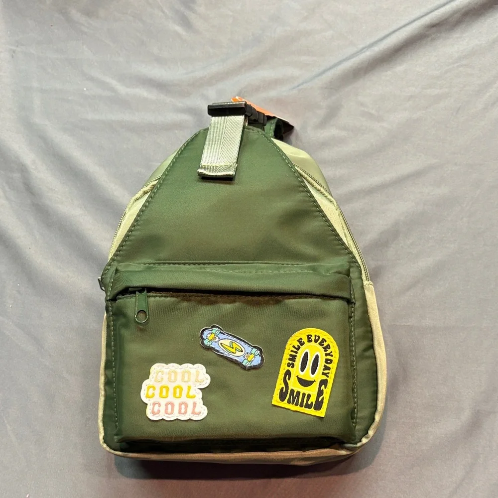 Wonder Nation Kids Sling Bag Olive Green‎ NWT Patches Adjustable Crossbody Strap